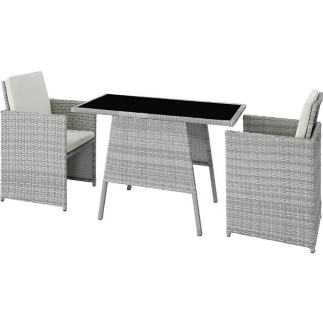 tectake Lausanne 2 Seater Rattan Garden Bistro Set Light Grey