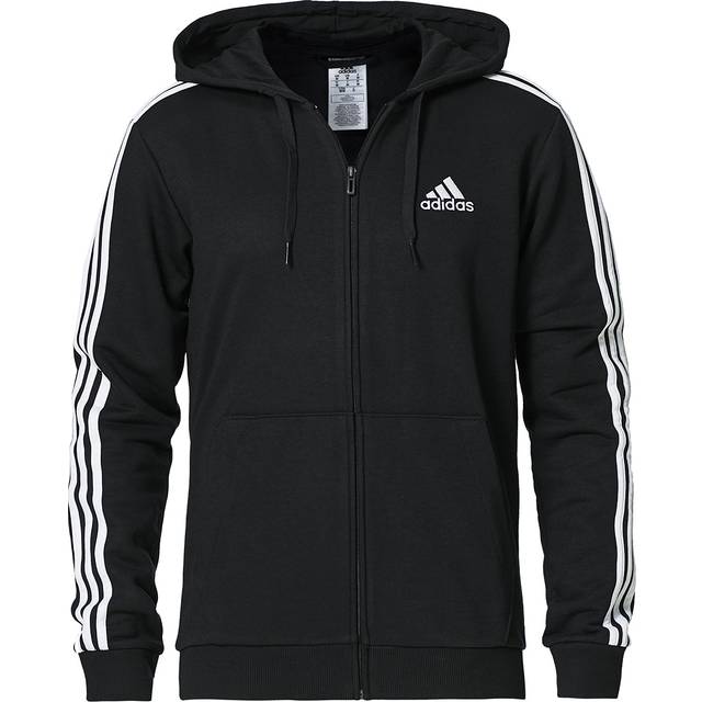 Essentials French Terry 3-Stripes Full-Zip Hoodie - Black / White - L