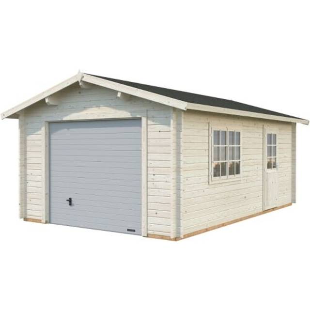 Palmako Roger 3.6m x 5.5m Log Cabin Single Garage (44mm) - Up and Over Door