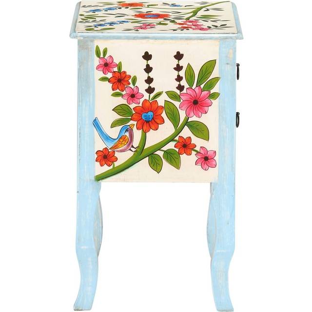 vidaXL Hand Painted Bedside Cabinet 40x30x50 cm Solid Mango Wood - Multicolour