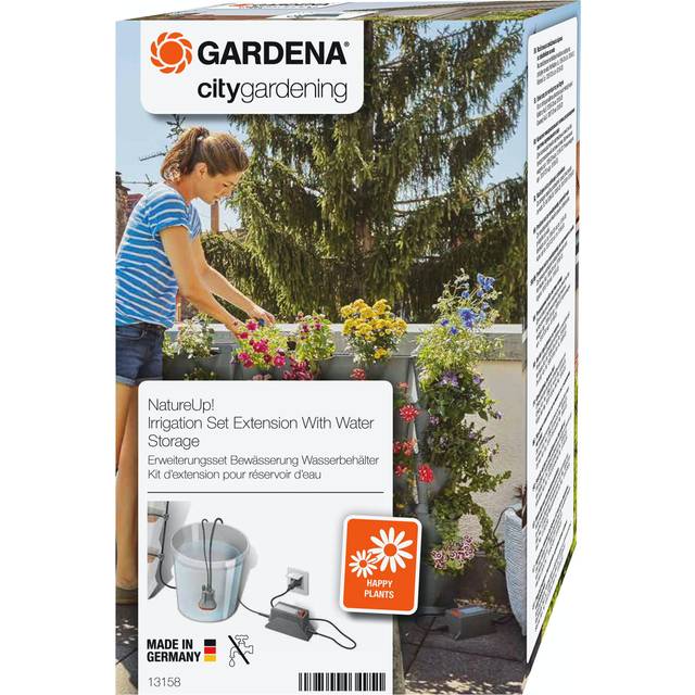 Gardena NatureUp! Påbyggnadssats bevattning vattenbehållare: Bevattning utan vattenanslutning, påbyggnad till bevattningssats Vertikal och Hörn, transformator och lågspänningspump (13158-20)