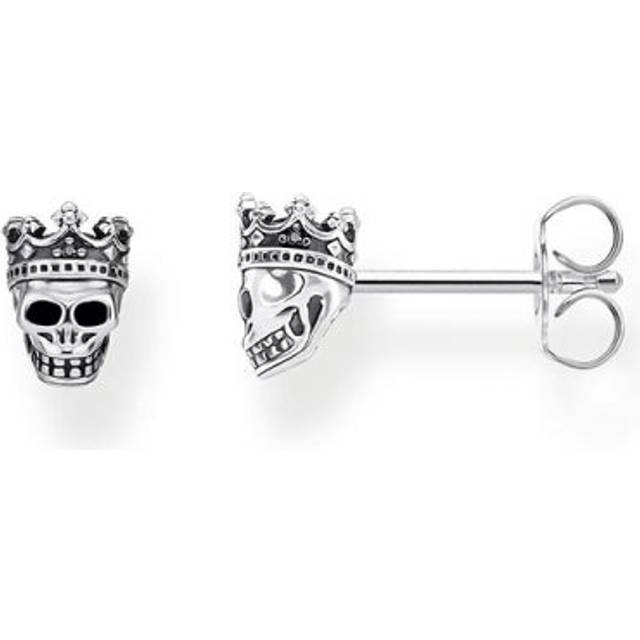 THOMAS SABO Skull Crown Stud Earring, Black/Silver