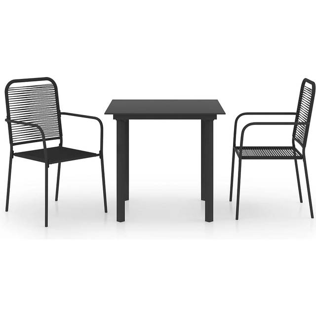 Matgrupp för trädgården 3 delar svart glas och stål