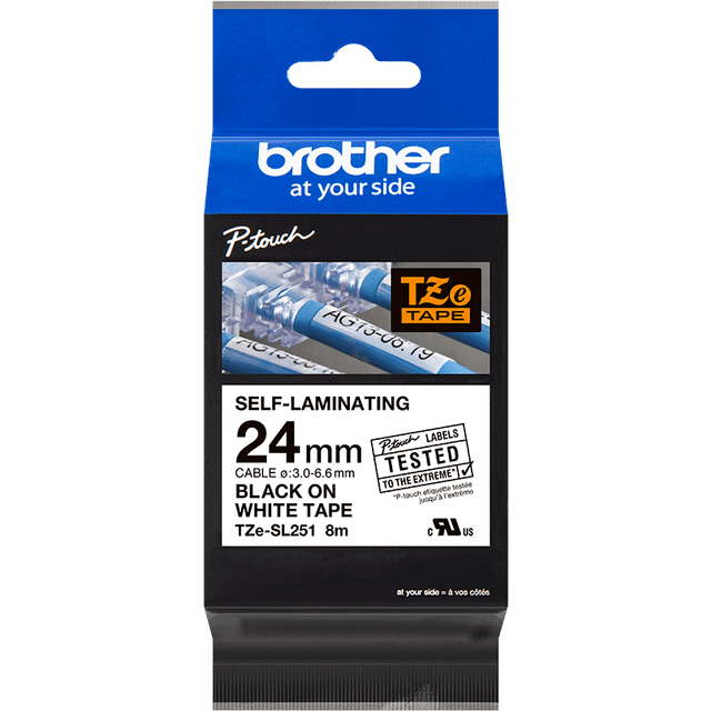 Brother P-Touch 24mm Black on White Labelling Tape TZE-SL251