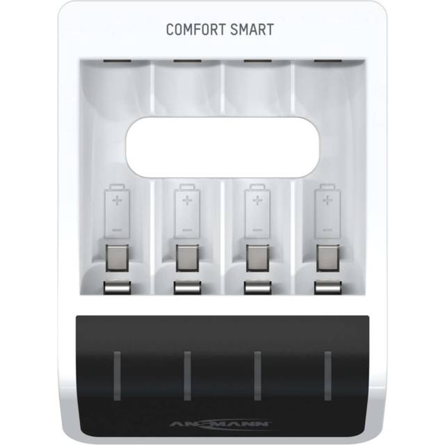 Ansmann Caricabatterie con 4 batterie AA da 2100 mAh – Caricabatterie automatico con tecnologia di ricarica Perfect-7 e modalità di ripresa – Comfort Smart, blu