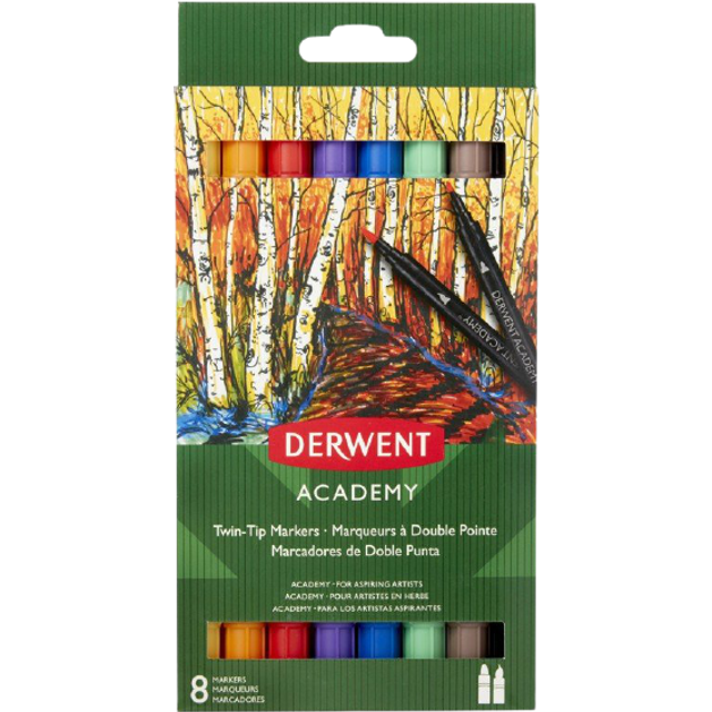Derwent Academy Twin Tip Markers Brush Pack of 8