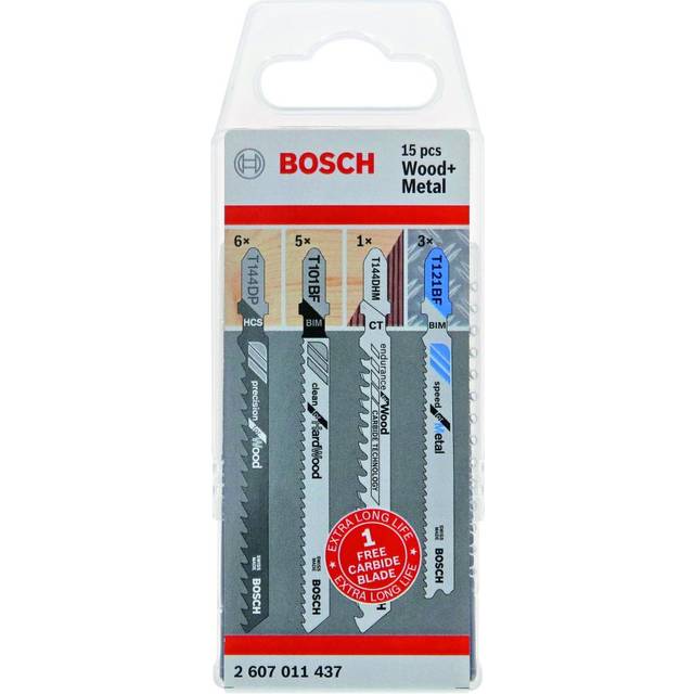 Bosch 15 Piece Assorted Wood and Metal Jigsaw Blade Set + FOC Carbide Blade