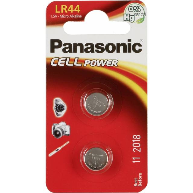 Panasonic LR44 / A76 / AG13 / LR1154 knapcelle batterier - alkaline - 2 st. Förpackning