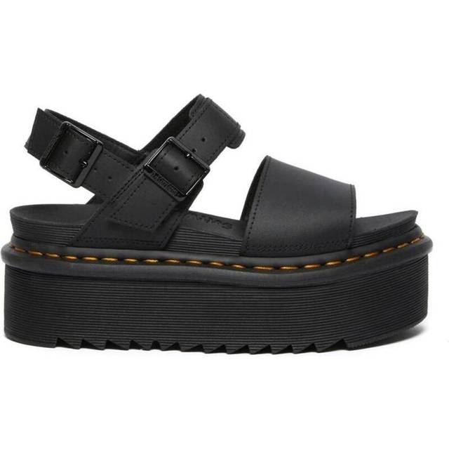 Dr. Martens Voss Quad Leather Strap Platform Sandals in Black, Size: 6.5