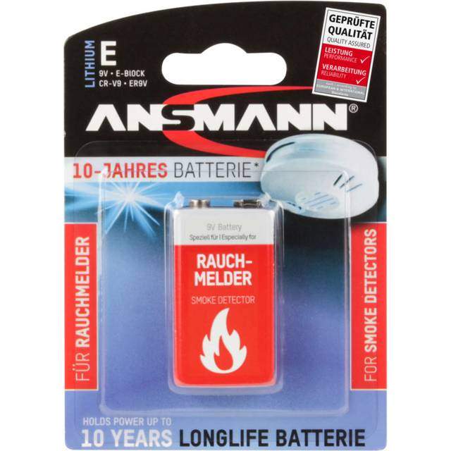 ANSMANN 1x Batteria Litio per rilevatori di fumo incendi - Pacchi batterie 9V per sensori movimento allarme rilevatore CO - E-Blocco qualità premium