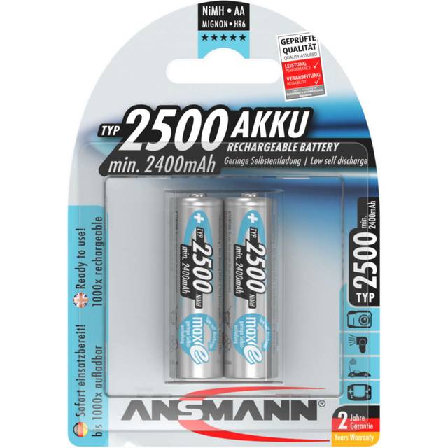 Ansmann NiMH Mignon AA 2500mAh MaxE 2-pack - Bedste genopladelige batterier - Techii.dk