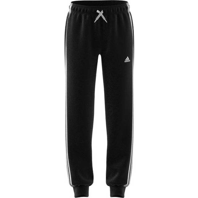 adidas Sportswear Childrens Unisex Essentials 3-Stripes Fleece Pants - Black/White Recycled Material - Size 7-8Y