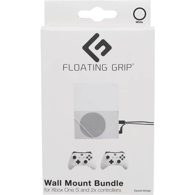 FLOATING GRIP Wall Mounts for 1x XBOX One S + 2x XBOX Controllers. Color: WHITE. Storage your XBOX One S on the wall right next to your TV.