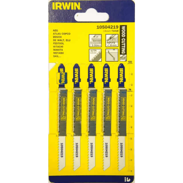 Irwin T101B T Shank Wood Cutting Jigsaw Blades Pack of 5