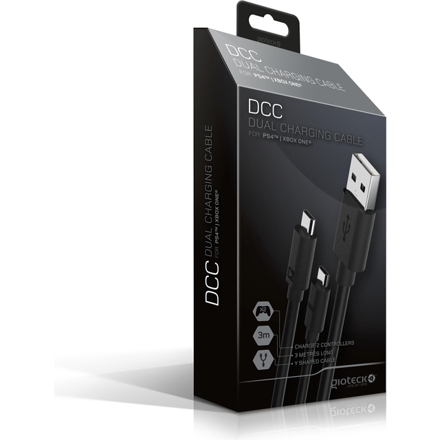 Gioteck Dual Charging laddningskabel för PS4 Xbox One (3 m, två kontroller samtidigt, Y-kabel)