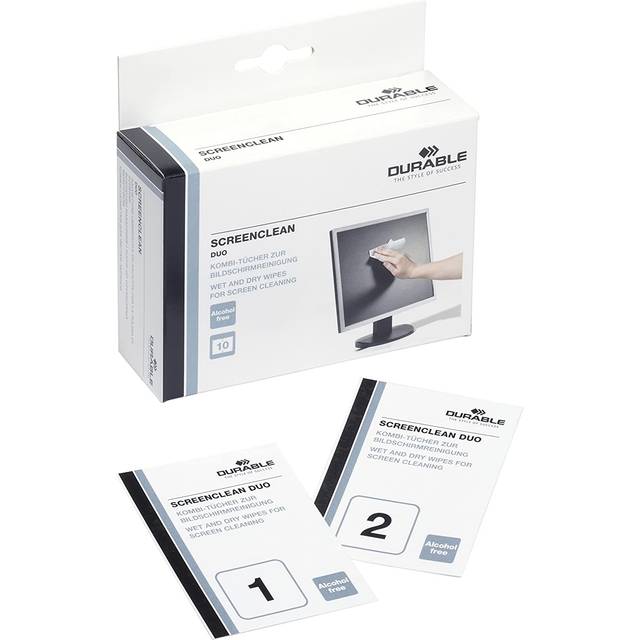 Durable Screenclean Duo Wet and Dry Wipe Set (Pack of 10) 572102