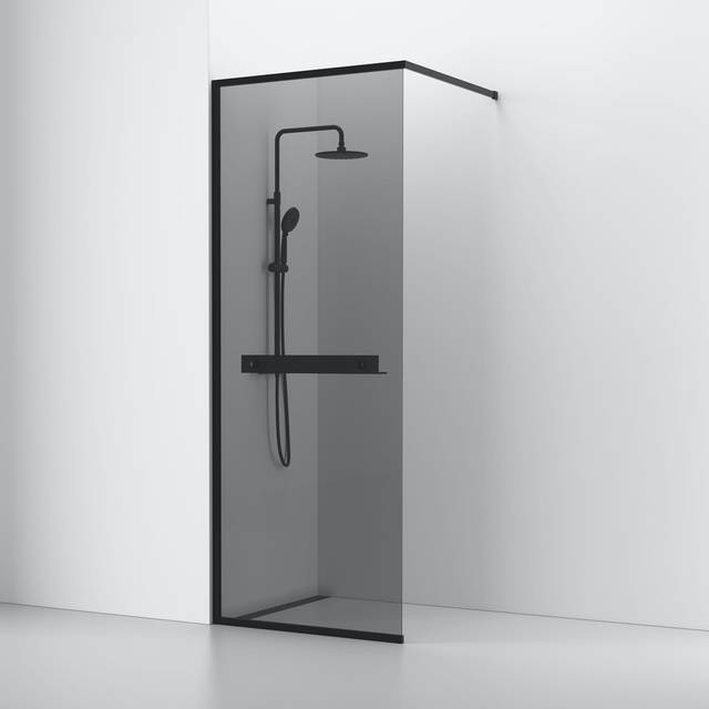 SVEDBERGS Skärmvägg Langfoss rak/fast hylla svart (Bredd: 90 cm Typ: Rökglas Höjd: 230 cm)