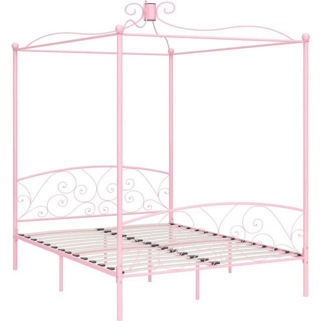 vidaXL 284491 Canopy Bed Frame without Mattress Pink Metal 180x200 cm Super King
