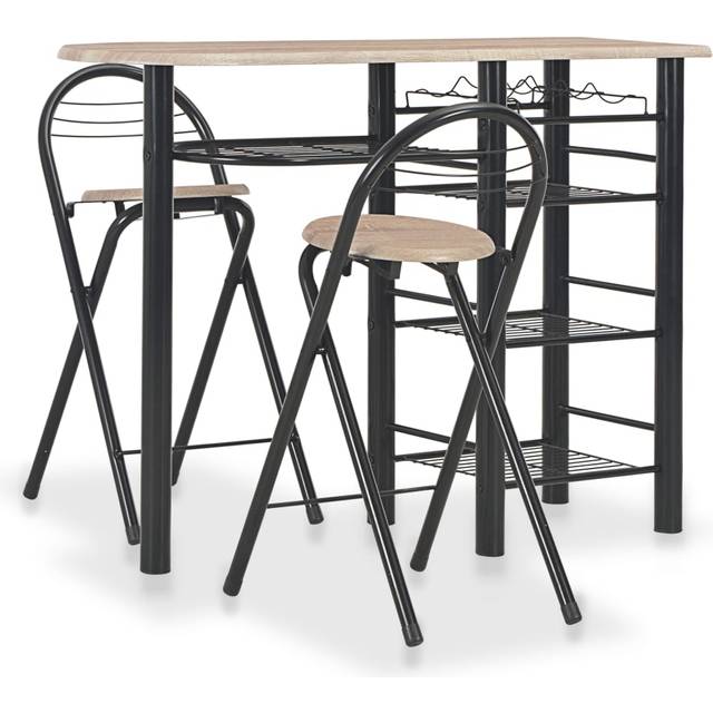 vidaXL 3 Piece Bar Set with Shelves Wood and Steel Black