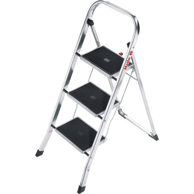 Hailo K70 Folding Step Stool With Large Steel Step - 3 Step, Silver