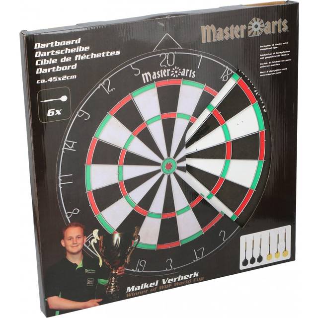 Masterdarts darttavla med 6 dart – dartpilar med dubbelsidig stådelarttavla – darttavla barn med 6 dartpilar och 6 flights – darttavla kork med upphängningskrok – 45 cm – svart