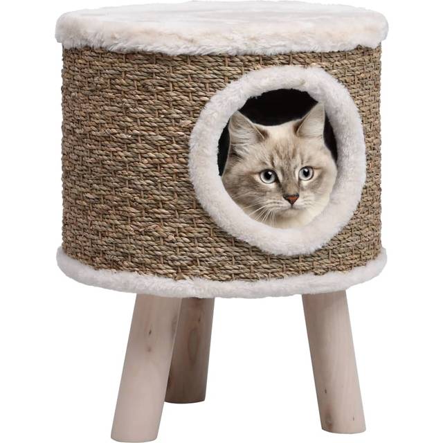vidaXL Cat House with Wooden Legs 41 cm Seagrass - Brown
