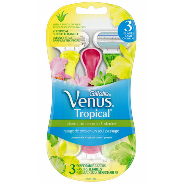 Gillette Venus Tropical Rakhyvlar För Kvinnor, 3 Engångsrakhyvlar För Kvinnor