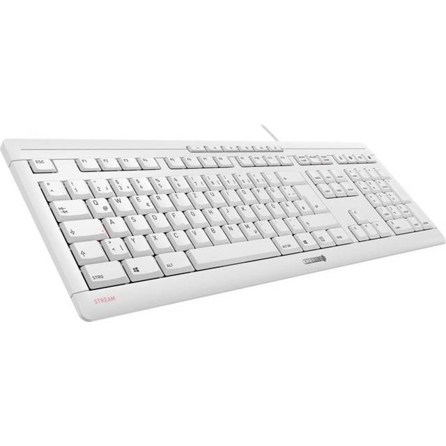 CHERRY STREAM KEYBOARD, trådbundet tangentbord, pan-nordisk layout (QWERTY), viskande tyst tangenttryckning, unik skrivkänsla, slimmad design, svart