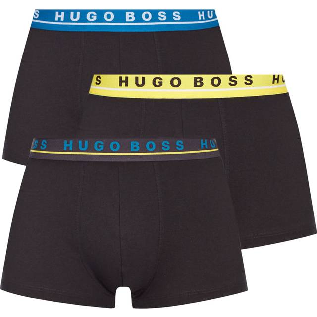 Mens 3 Pack BOSS Cotton Contrast Waistband Boxer Trunks Black Contrast Large