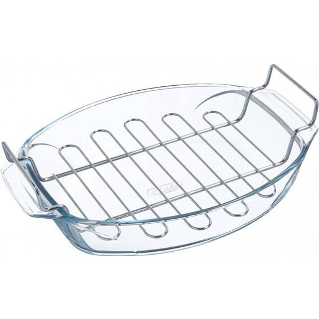 Pyrex Easy Grip Oval Glass Roaster with Rack 39cm x 27cm Transparent