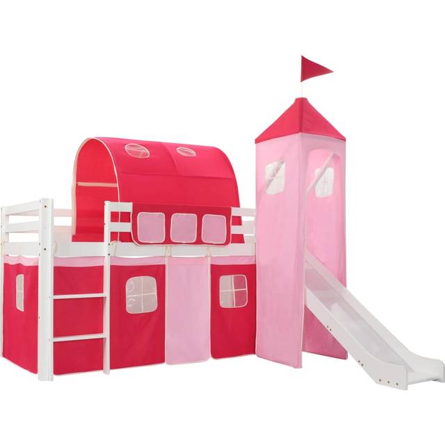 vidaXL Children's Loft Bed Frame with Slide & Ladder Pinewood 208x230cm - Pink