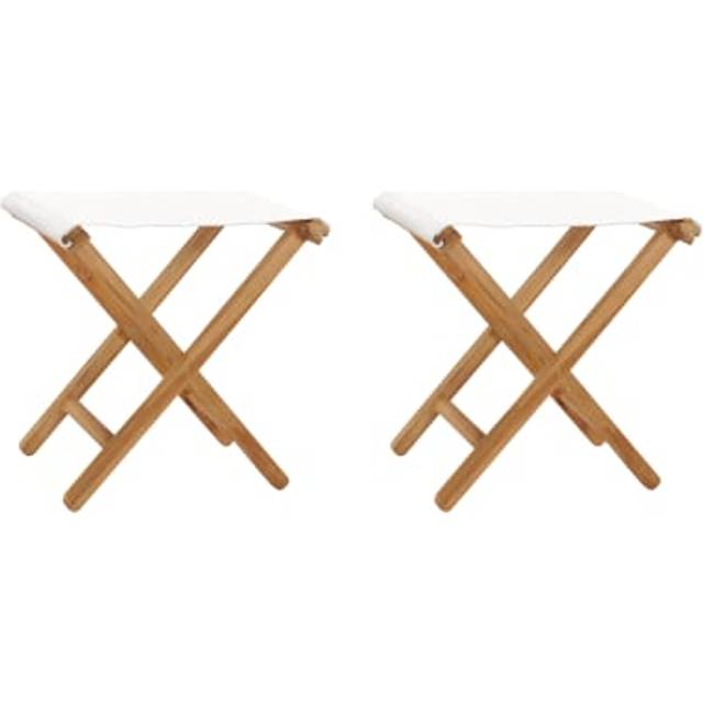 vidaXL Folding Chairs 2 pcs Solid Teak Wood and Fabric Cream White