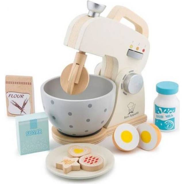 10707 Wooden Pretend Play Kids Set Cooking Simulation Educational Color Perception Toy for Preschool Age Toddlers Boys Girls, White, Mixer