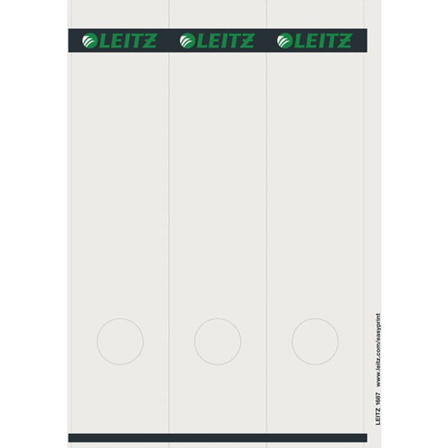 Leitz PC Printable Self Adhesive Spine Labels for Standard 80 mm Lever Arch Files, Wide and Long, 61.5 x 285 mm, Paper, 16870085 - Grey, Pack of 75