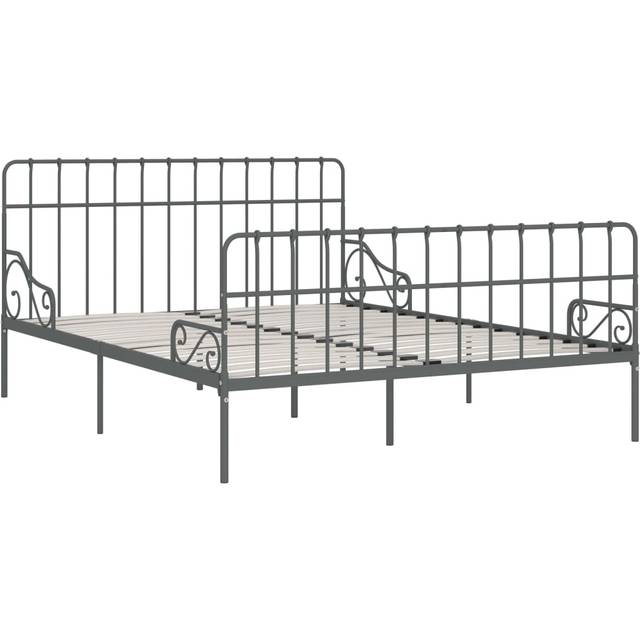 Sängram utan madrass med ribbotten vit metall 200x200 cm