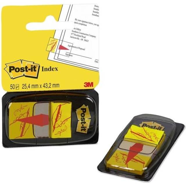 Post-it Index Flags Sign Here 25.4 x 43.2 mm Yellow 50 Strips