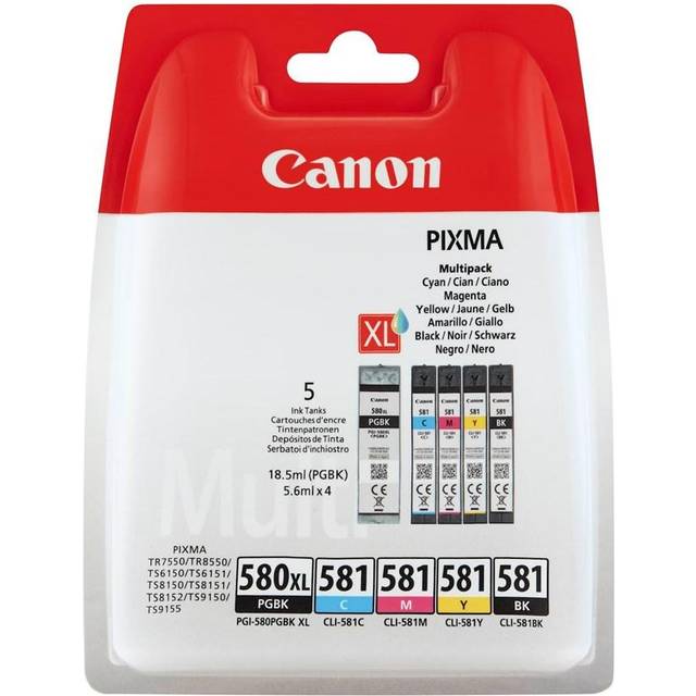 Canon 2024C006 Original Canon PGI-580 PGBK CLI-581 CMYK Ink Cartridges - PGI 580 581 CMYK, 33.6ml