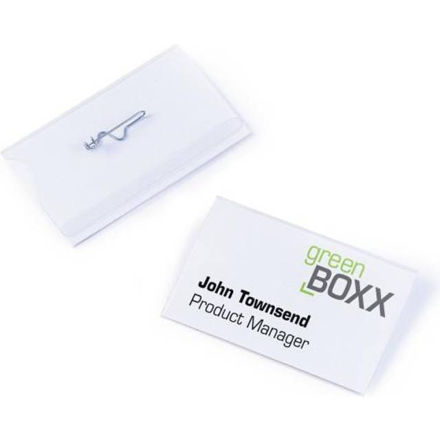 Durable Conference Pin Name Tag Badge Holders + Inserts, 50 Pack, 54 x 90mm - Transparent