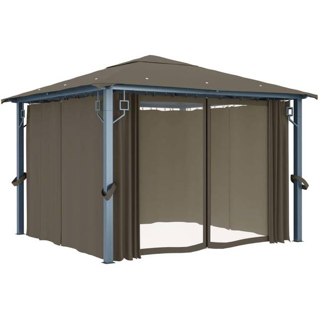 Paviljong med draperier 300x300 cm taupe aluminium