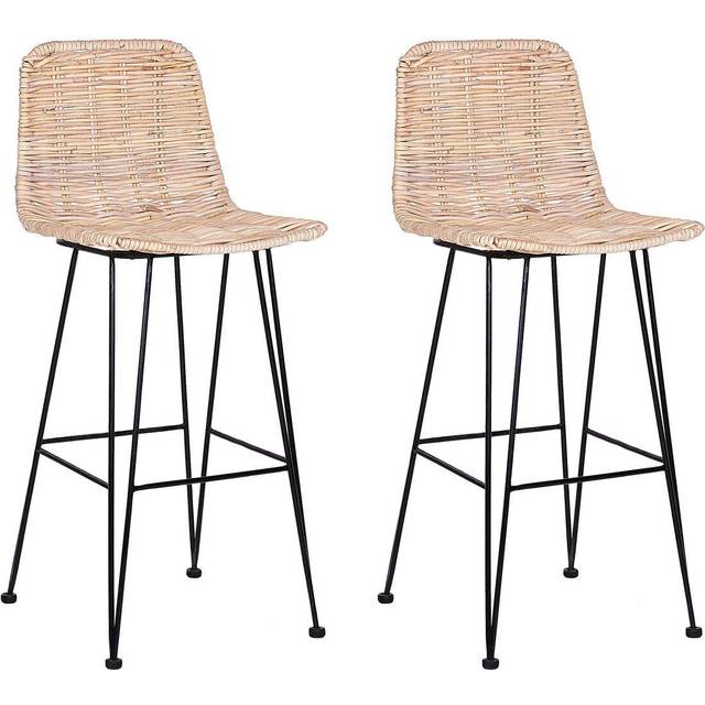Beliani Set Of 2 Bar Chairs Cassita Rattan Natural, Brown