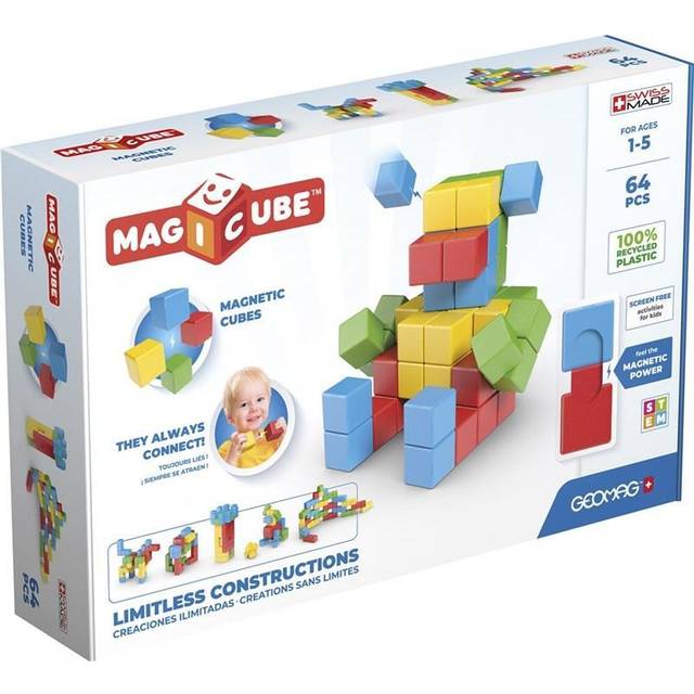 Geomag Magicube Full Colour Recycled Plastic - 64 Magnetic Shapes, Multi