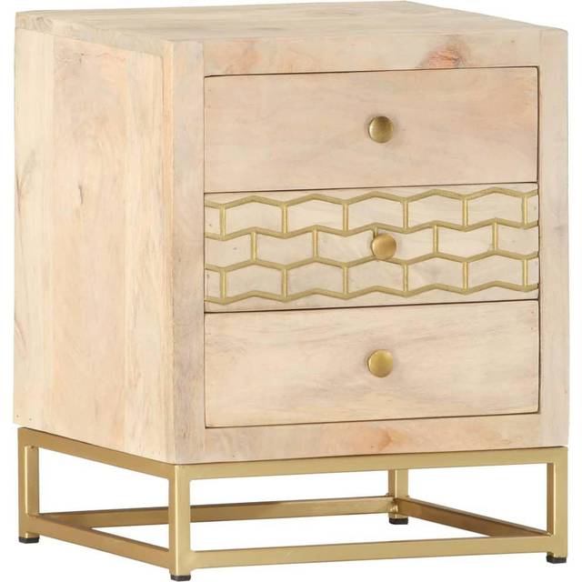 vidaXL Bedside Cabinet Gold 40x30x50 cm Solid Mango Wood