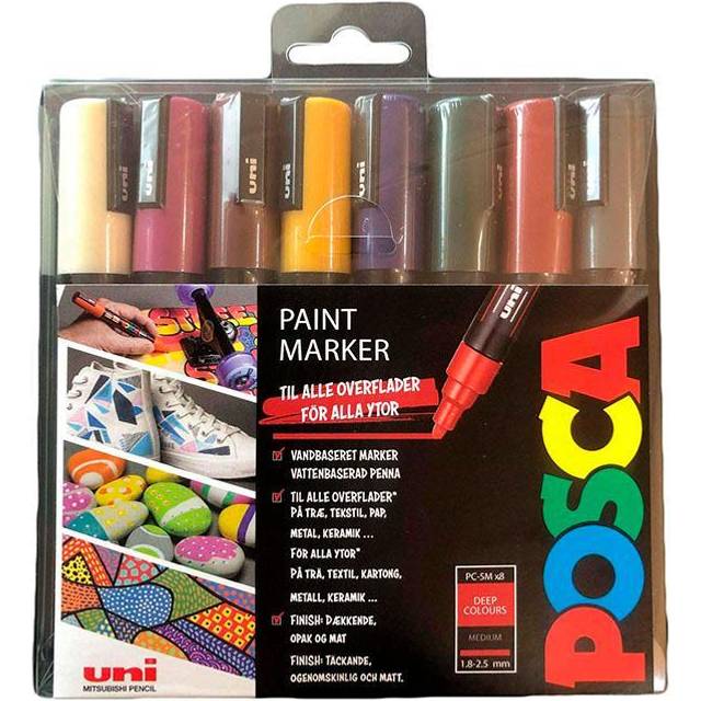 Posca - PC-5M Medium Bullet Tip - Paint Marker- Deep colours 8-pen pack