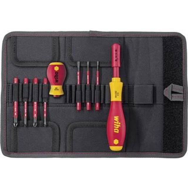 Wiha - screwdriver and bit set slimVario (41232) 10 pcs. in folding bag vde electricians including handle and slotted, Phillips bits