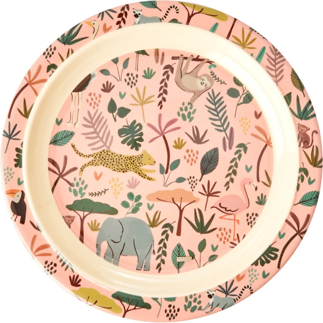 RICE Rice children's plate Jungle animals coral-multi