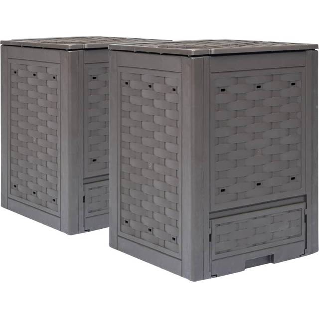 vidaXL Garden Composters 2 pcs Brown 60x60x83 cm 600 L Plastic Rattan
