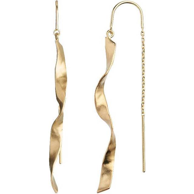 Long Twisted Hammered Earchain With Chain - Förgyllt-Silver Sterling 925 (Onesize)