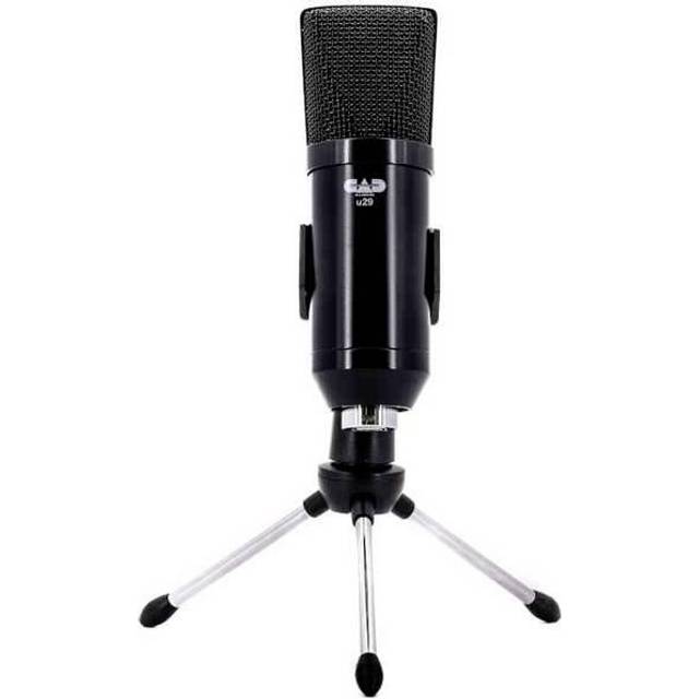 CAD AUDIO U29 USB stor membran kondensormikrofon (egenskap: kardioid, 20 Hz - 20 kHz, integrerad A/D-omvandlare, för MAC eller PC, inkl. USB-kabel, vindruta, klämma och bordsstativ), svart