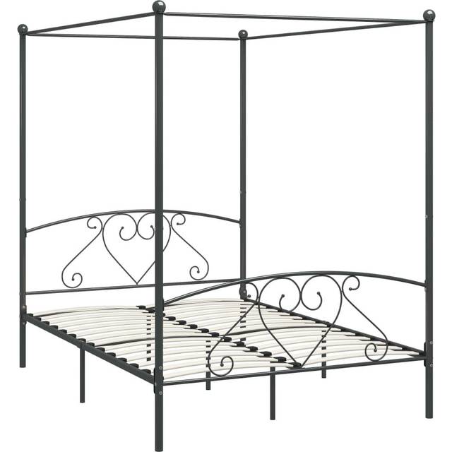 vidaXL Canopy Bed Frame Grey Metal 160x200cm Double Base Bedroom Furniture