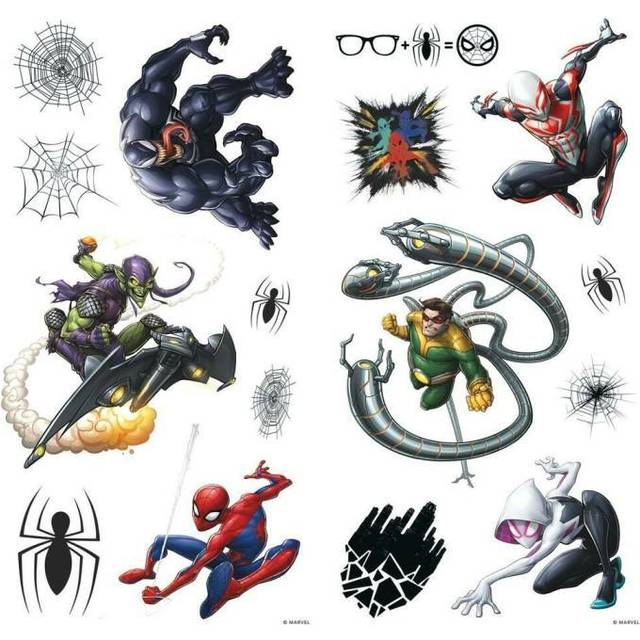 RoomMates RMK4233SCS SpiderMan Favorite Characters Peel and Stick  32 Wall Decals  Black  Red  Blue